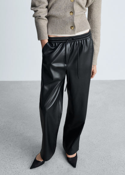 Leather-effect elastic waist trousers