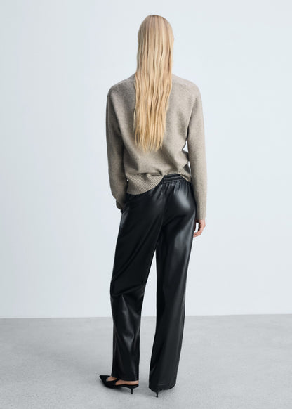 Leather-effect elastic waist trousers