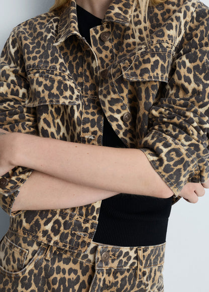 Leopard-print denim jacket