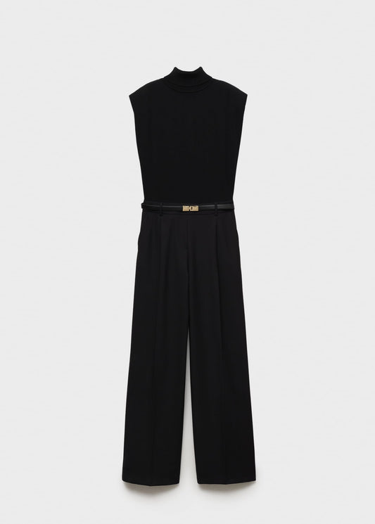 Shoulder padded jumpsuit with belt