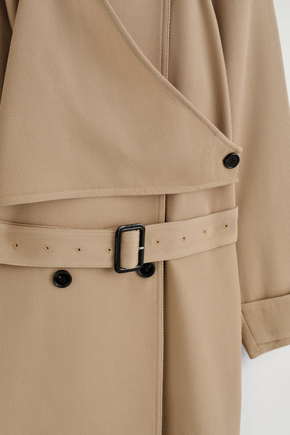 Wrap-Over Wool-Twill Trench Coat