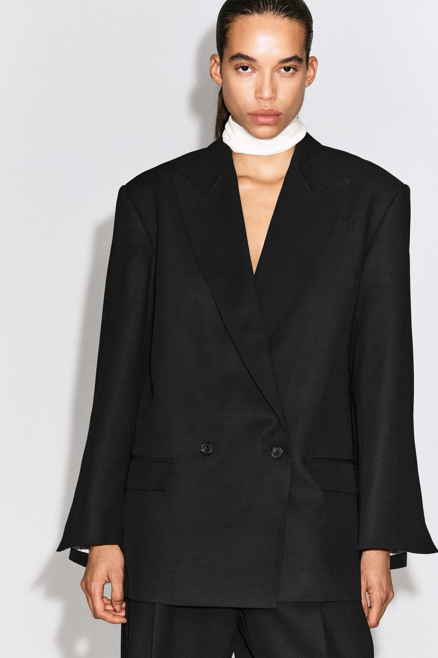 Contrast-Lined Double-Breasted Blazer