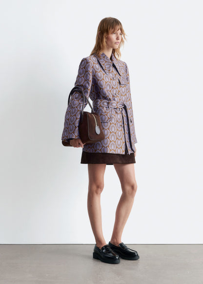 Tie-Belt Jacquard Blazer