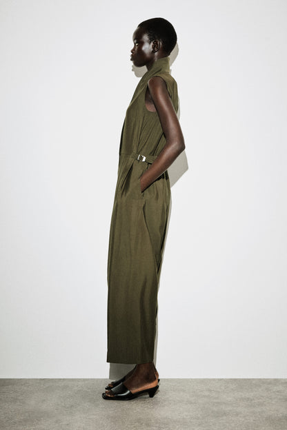 Shawl-Collar Utility Jumpsuit
