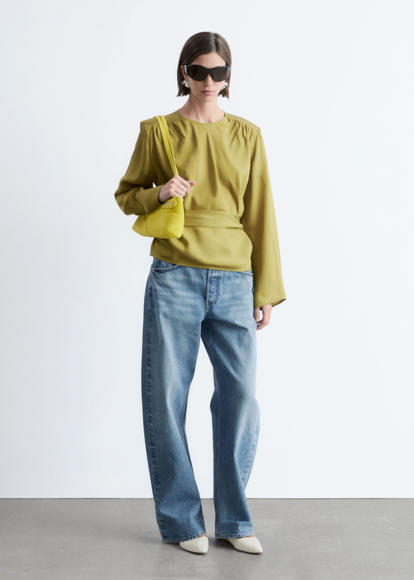 Gathered Tie-Belt Blouse