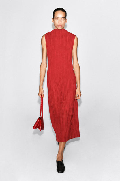 Pleated Jacquard Sleeveless Maxi Dress