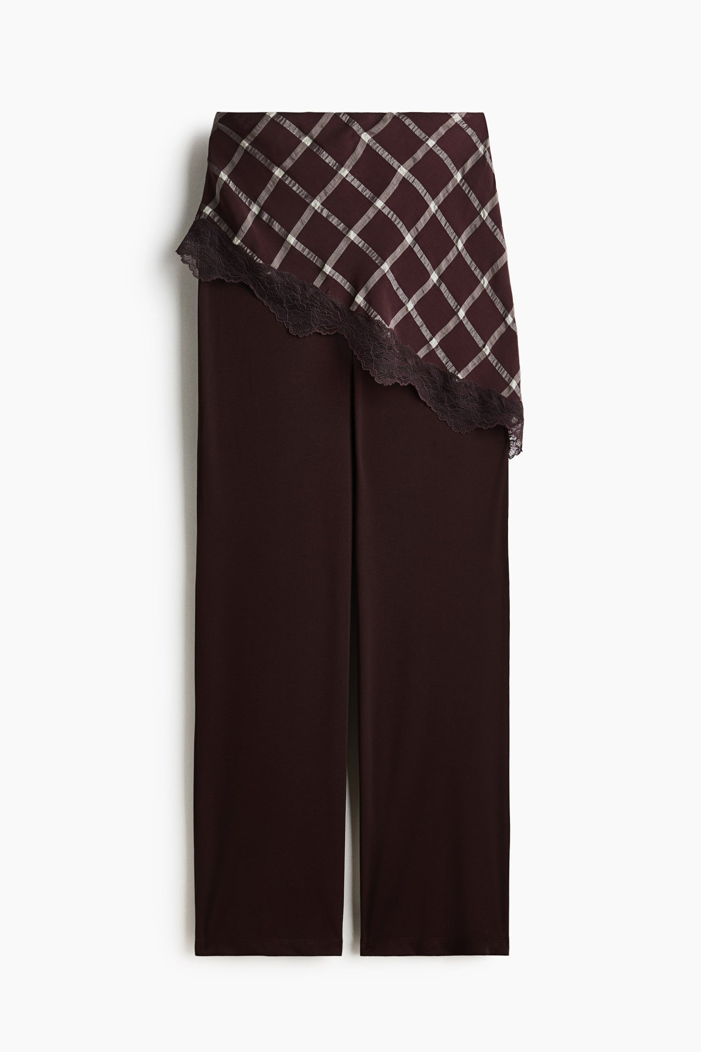 Skirt-layered trousers - Dark brown/Checked - Ladies | H&M GB