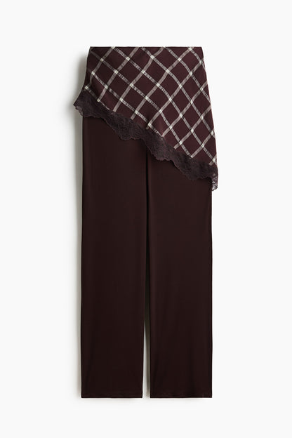 Skirt-layered trousers - Dark brown/Checked - Ladies | H&M GB