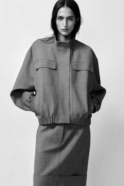 Funnel-Neck Wool-Blend Bomber Jacket