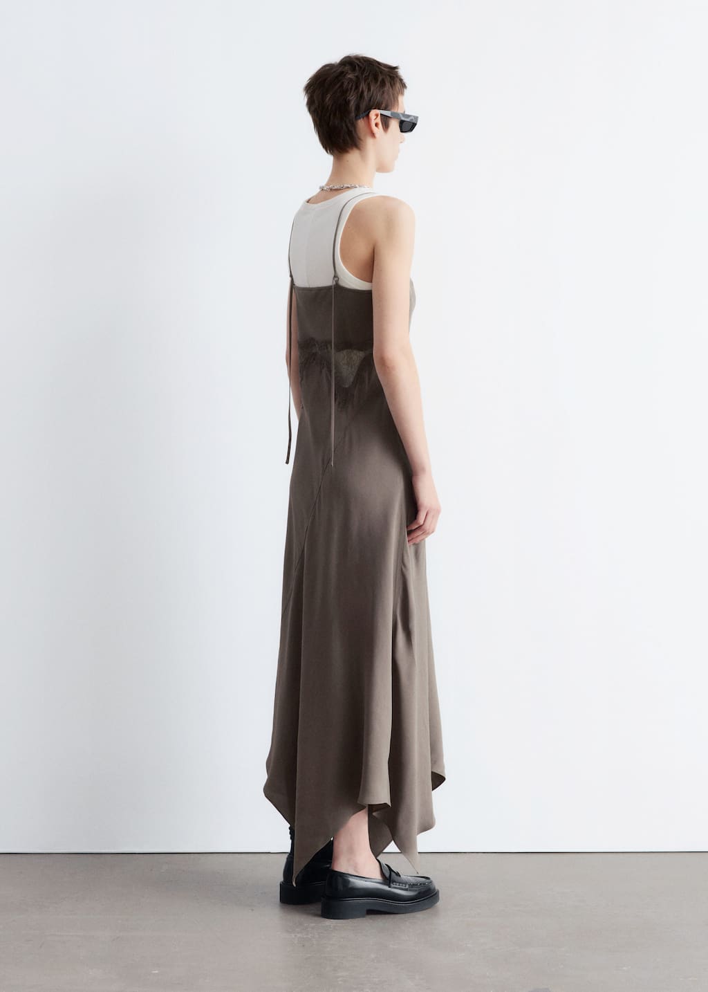 Asymmetrical Satin Slip Midi Dress