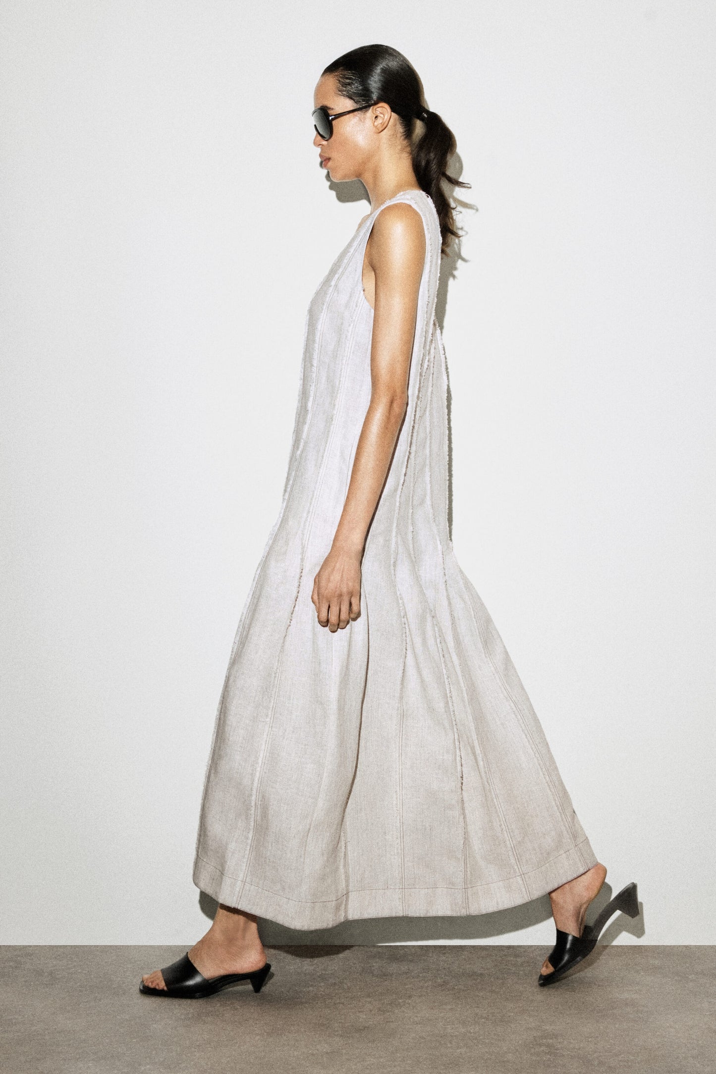 Sculpted Pleated Linen Midi Dress