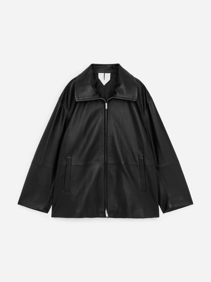 Funnel-Neck Leather Jacket