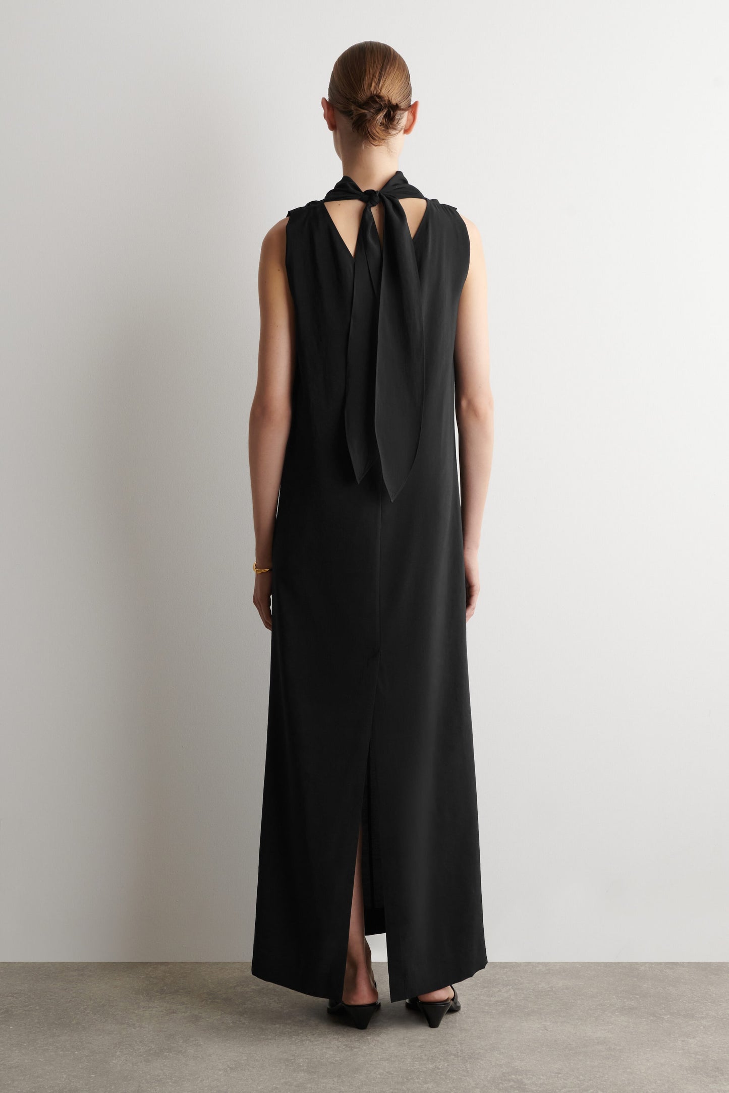 Draped tie-detail high-neck maxi dress