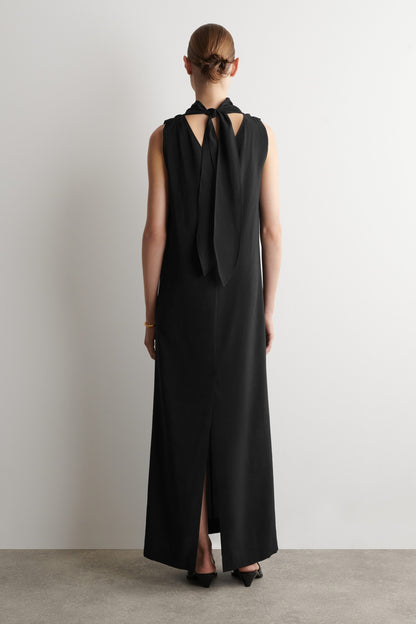 Draped tie-detail high-neck maxi dress