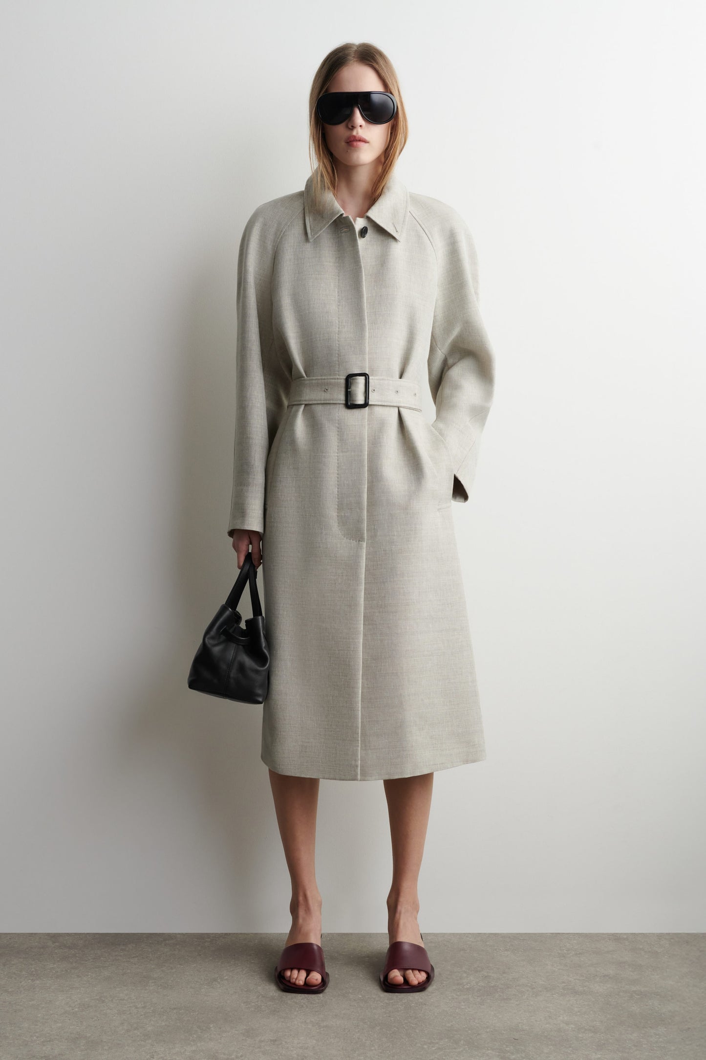 Long Linen-Wool Trench Coat