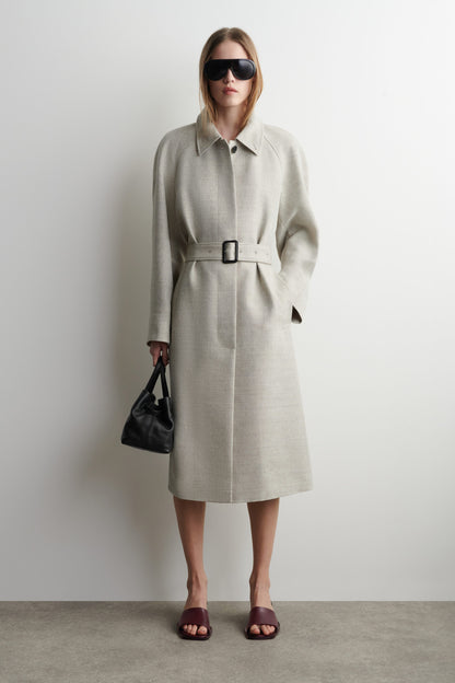 Long Linen-Wool Trench Coat