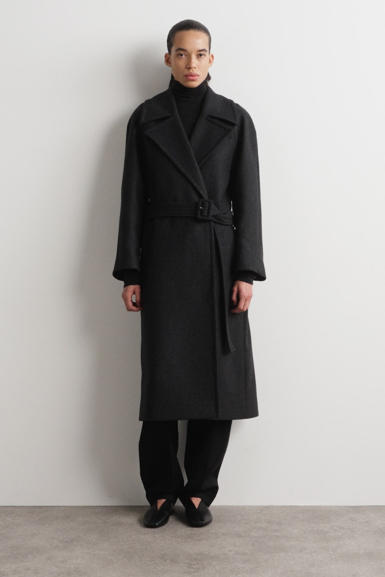 Tailored belted wool-twill coat