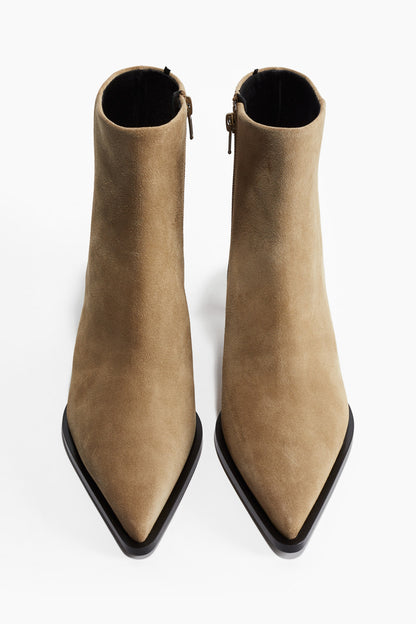 Pointed suede ankle boots