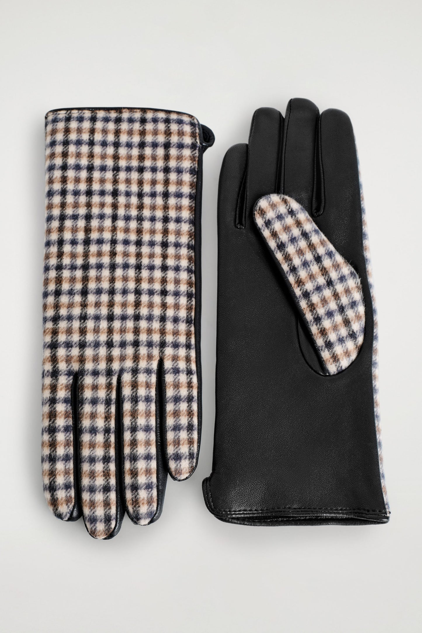 Checked Wool and Leather Gloves