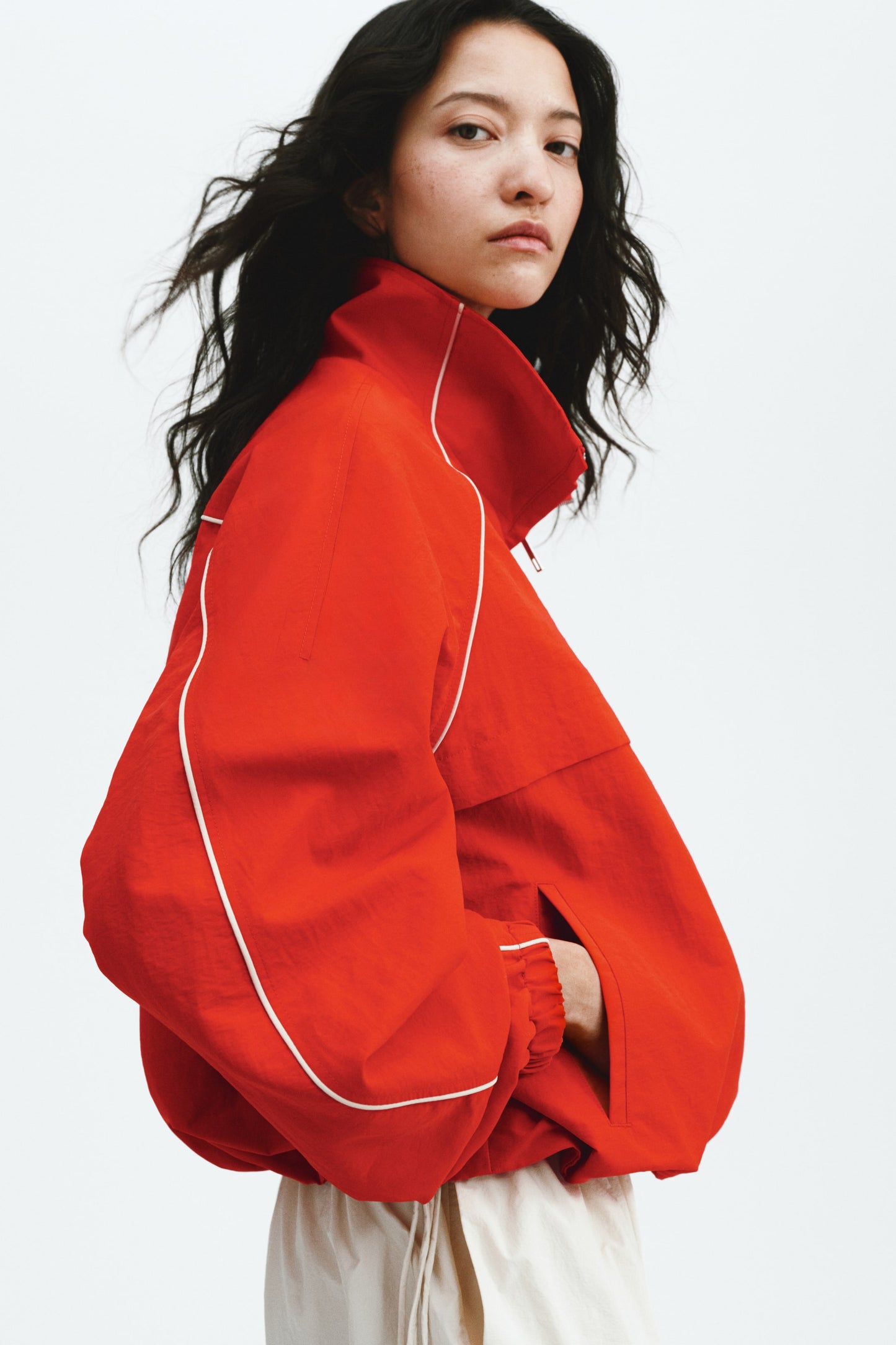 Oversized nylon popover jacket