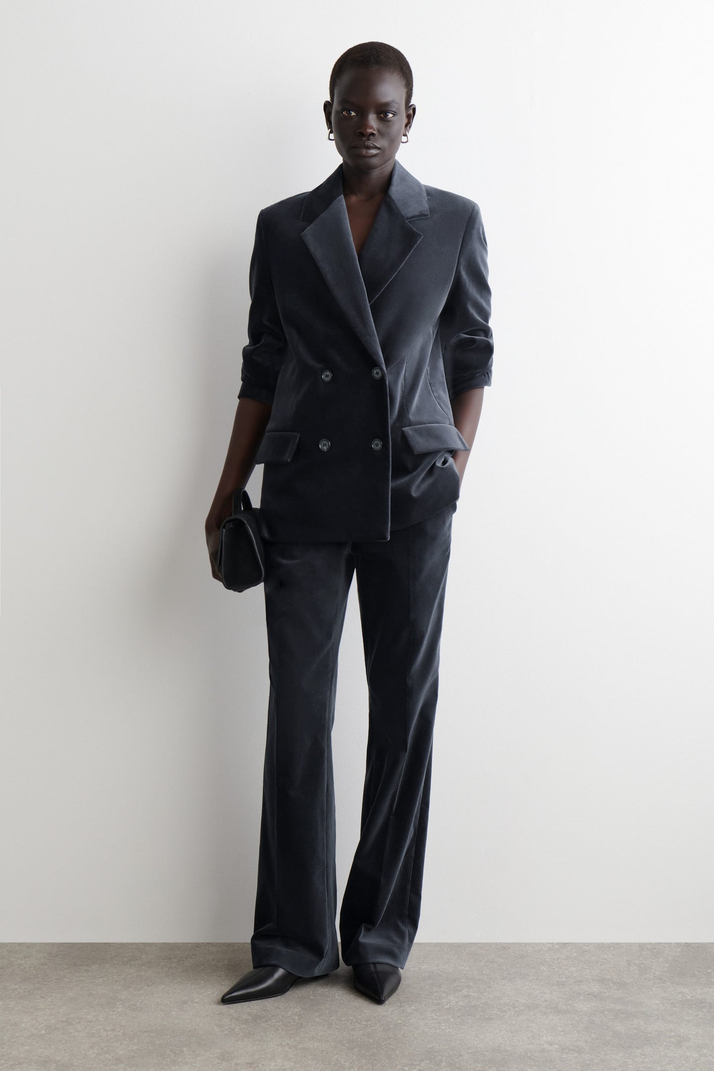 Velvet Double-Breasted Blazer