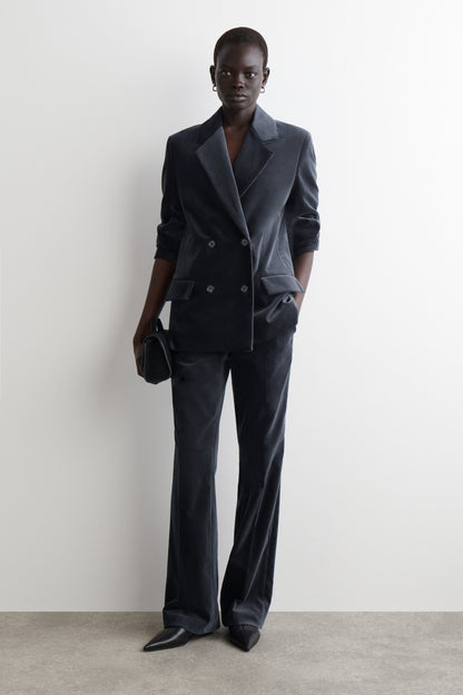 Velvet Double-Breasted Blazer
