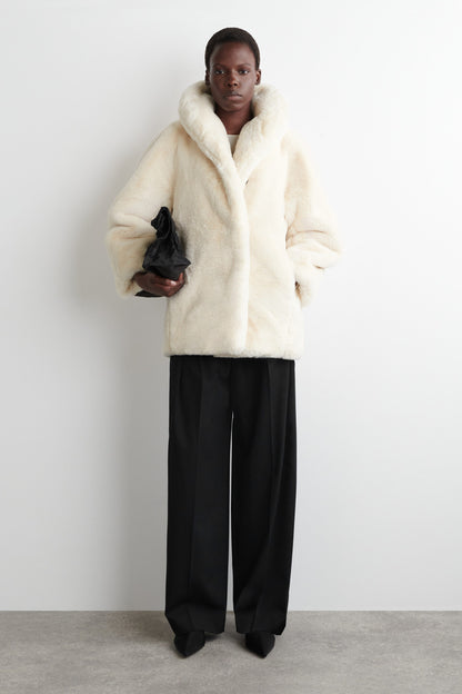 Shawl-Collar Faux Fur Jacket