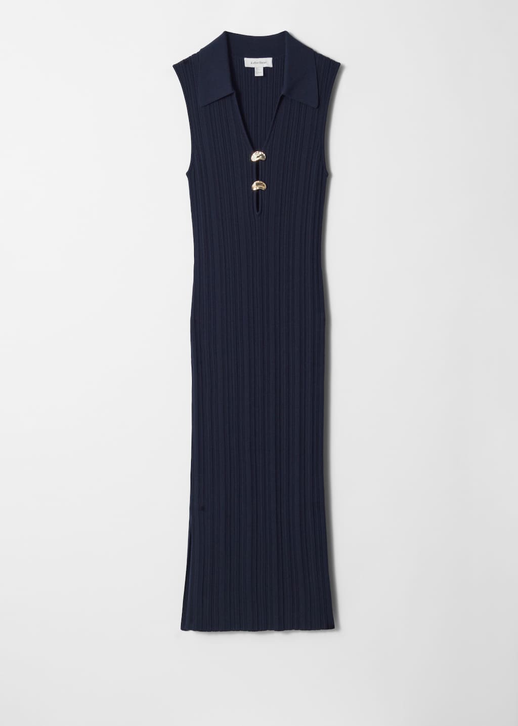 Rib-Knit Collared Midi Dress