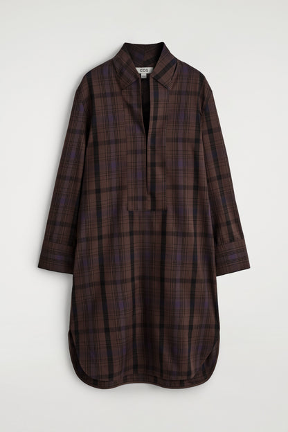 Checked Wool-Blend Shirt Dress