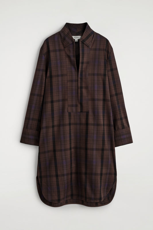 Checked Wool-Blend Shirt Dress