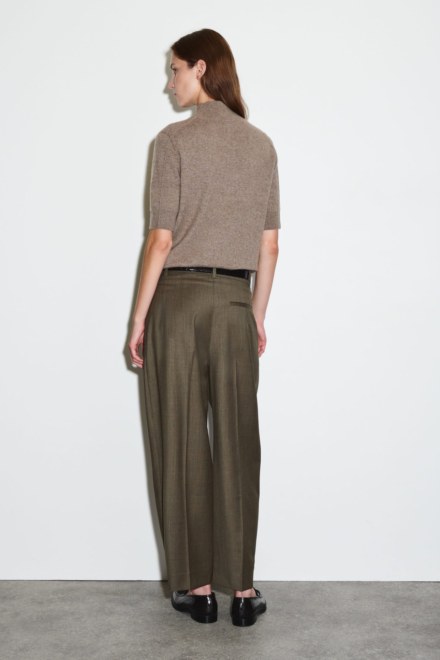 Pleated Barrel-Leg Wool Trousers