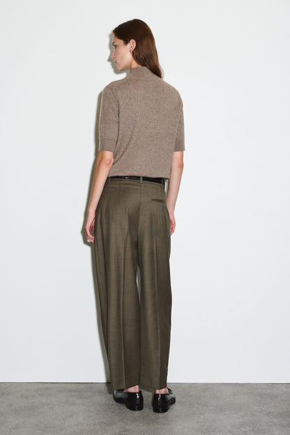 Pleated Barrel-Leg Wool Trousers