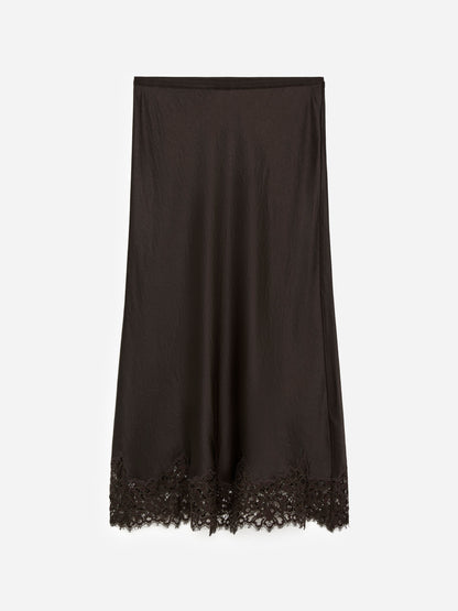 Lace-Detail Satin Skirt