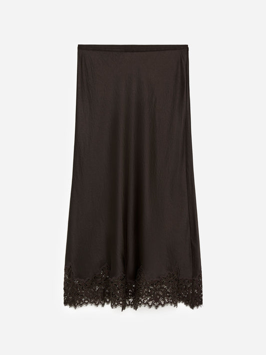 Lace-Detail Satin Skirt