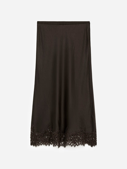 Lace-Detail Satin Skirt