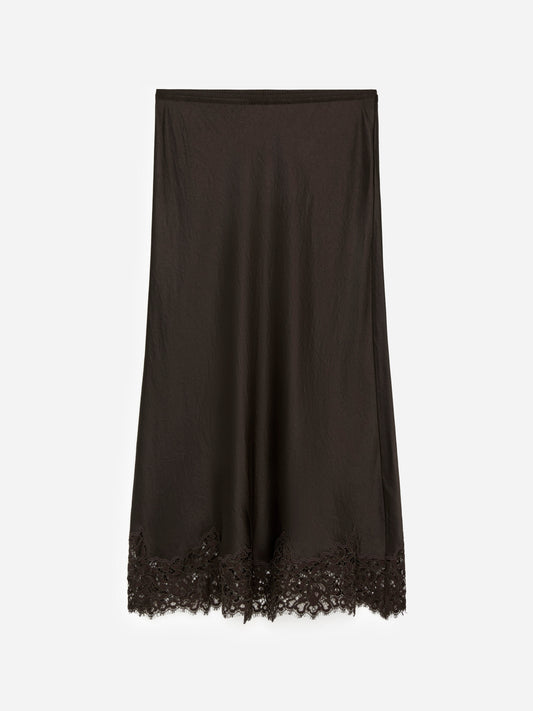 Lace-Detail Satin Skirt