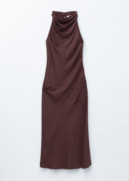 Cowl-Neck Satin Midi Dress