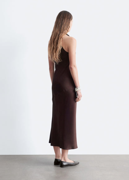 Cowl-Neck Satin Midi Dress