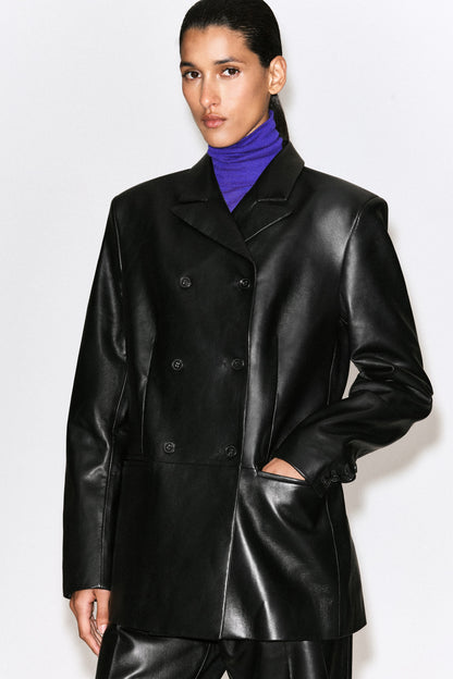 Leather Double-Breasted Blazer