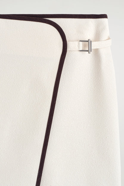 Contrast-Trimmed Mini Wrap Skirt