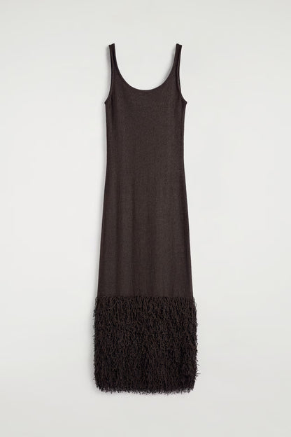 Fringed-Hem Knitted Column Dress