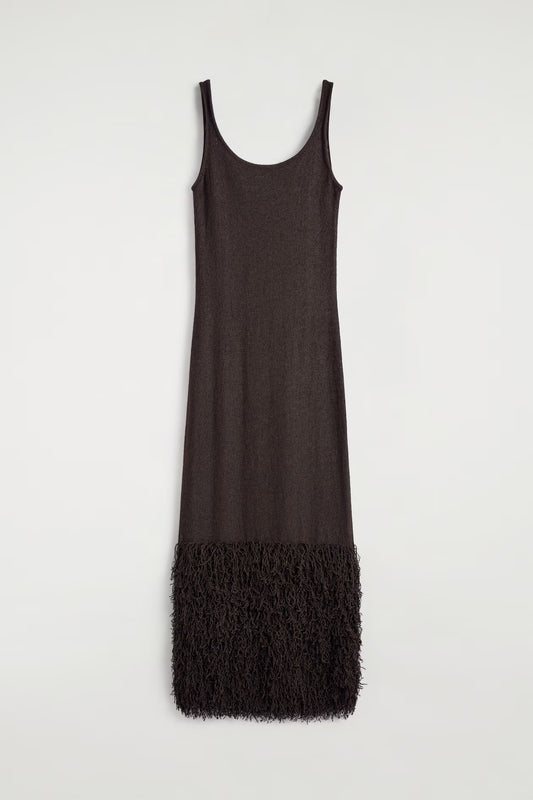 Fringed-Hem Knitted Column Dress