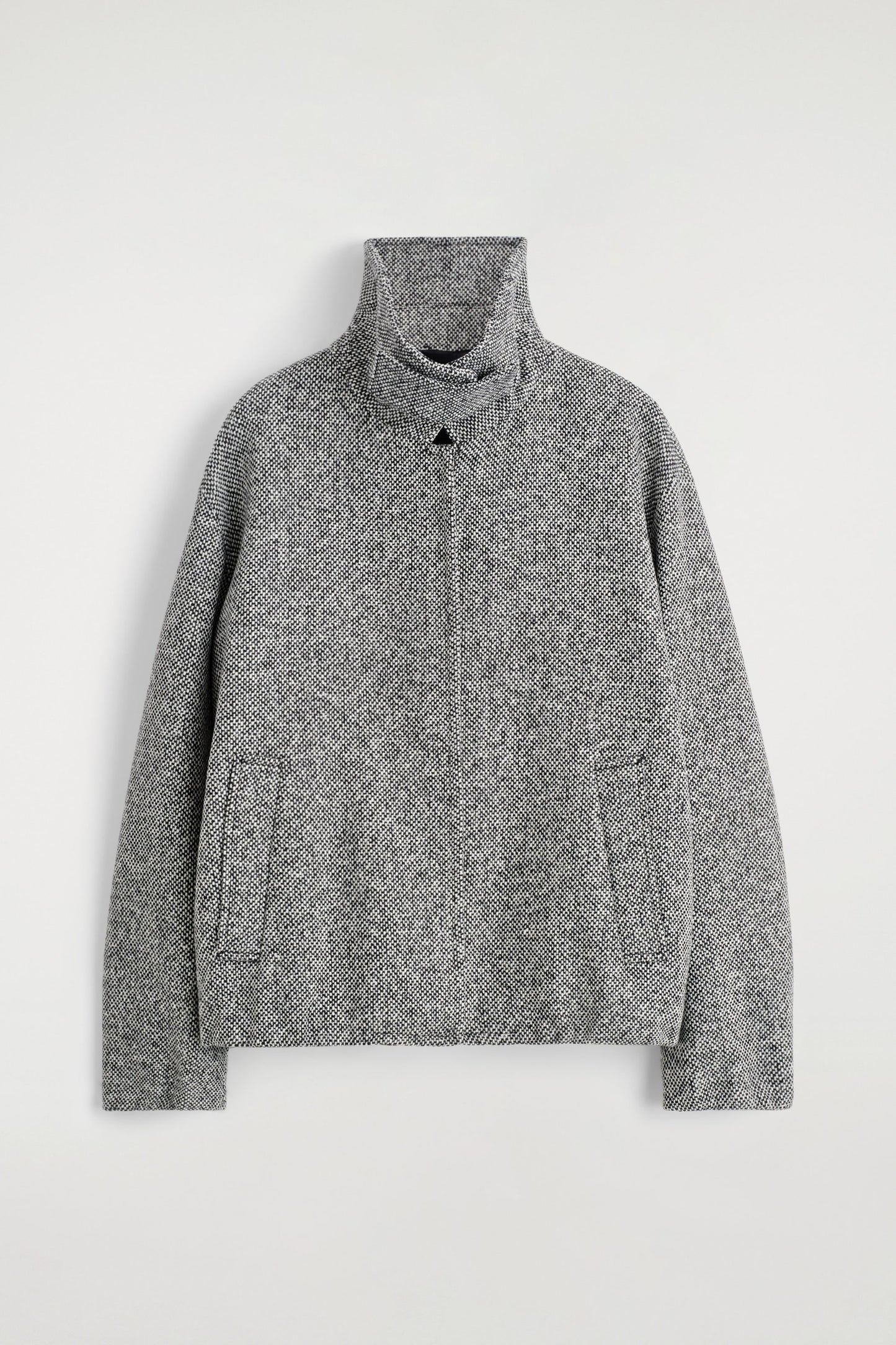 Wool-Tweed Funnel-Neck Jacket