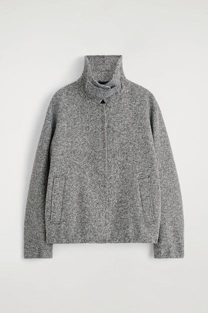 Wool-Tweed Funnel-Neck Jacket