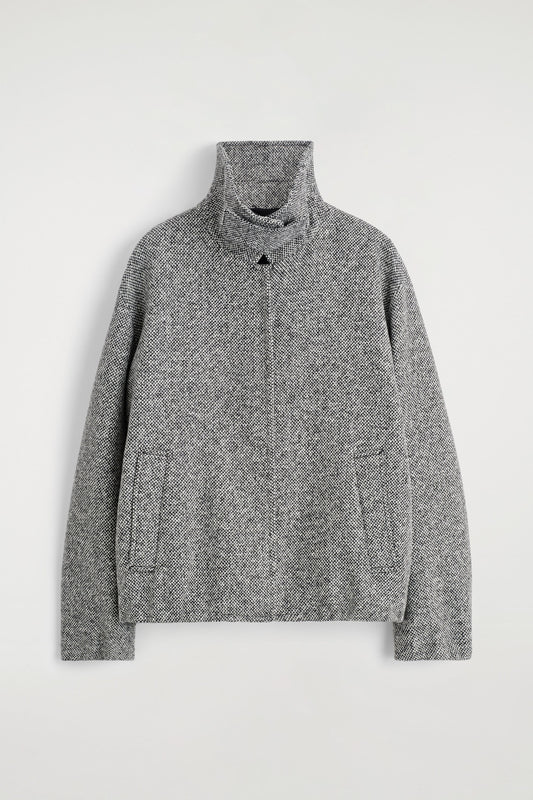 Wool-Tweed Funnel-Neck Jacket