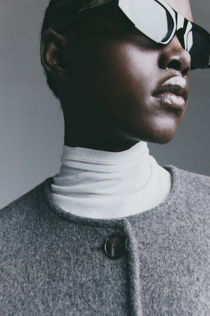 Scarf-detail wool-blend coat