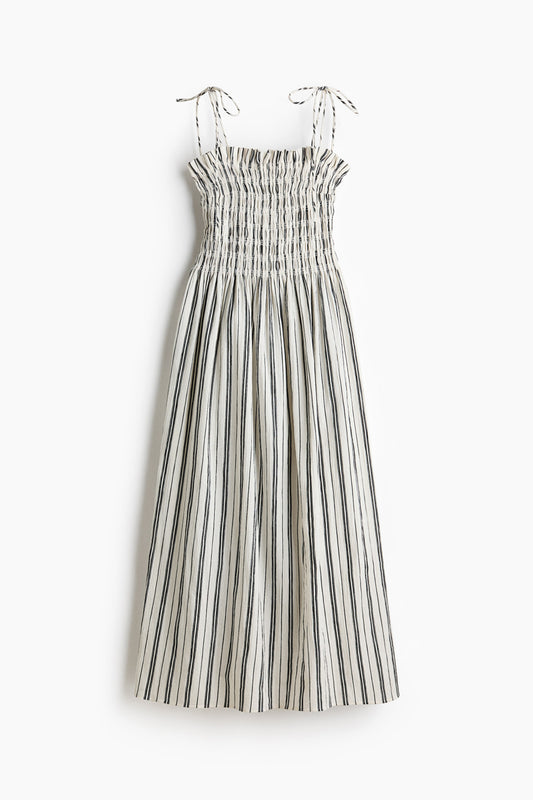 Smocked-bodice tie-strap dress