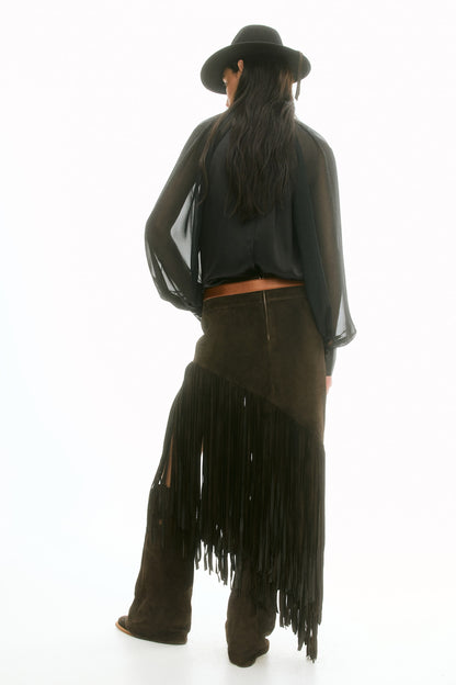 Fringed suede skirt