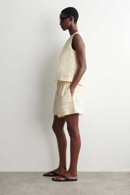Embroidered-Detail Linen Shorts