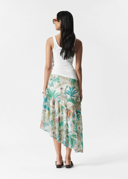 Asymmetric Ruffle Midi Skirt